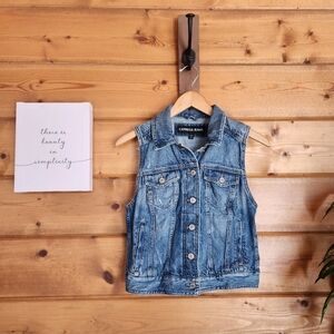 Express Vintage Y2K 90s Sleeveless Denim‎ Jean Vest Trucker Moto Distressed Sz S